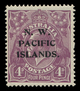 NEW GUINEA - 'N.W./PACIFIC/ISLANDS' Overprints: 1918-22 (SG.123) KGV 4d violet variety "Break in upper right frame and white spot over FO of FOUR" [2R58], MUH, Cat $175+ (as an unoverprinted stamp).