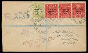 NEW GUINEA - 'N.W./PACIFIC/ISLANDS' Overprints: 1919-24 registered covers conprising Wilson covers to England 1919 with KGV 1d Red strip of 3 and ½d Green pair tied by RABAUL datestamps and 1921 with Roos 2½d, 6d & 1/- plus KGV ½d & 5d tied by RABAUL date