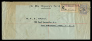 NEW GUINEA - 'N.W./PACIFIC/ISLANDS' Overprints: 1922 (Nov.23) registered OHMS cover to USA with Overprinted 6d Roo Die II SG.110 solo franking tied by RABAUL datestamp, black/white registration label, on reverse RABAUL, SYDNEY, CHICAGO transits and EAST D