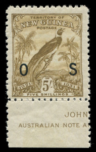 NEW GUINEA - Mandated Territory Issues: 1925-39 mint collection with 1925 Huts to 10/- plus Airs & 'OS' overprint sets, Dated Birds to 2/- plus Airs & 'OS' overprint sets, Undated Birds set with additional 1d to 1/- in Ash imprint pairs, plus Airs & 'OS' overprint sets, Bulolo Airs to 5/- & £1; some mild toning but generally fine/very fine, Cat. £2400+.