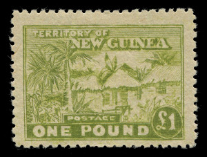 NEW GUINEA - Mandated Territory Issues: 1925-27 (SG.136) Native Huts Panelli forgery of £1 value in olive-green, fresh MLH.