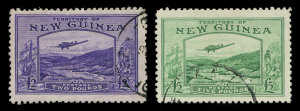 NEW GUINEA - Mandated Territory Issues: 1935 (SG.204-205) Bulolo Air £2 bright violet & £5 emerald-green, fine used, Cat. £590. (2)