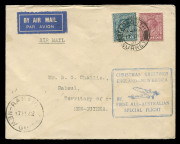 NEW GUINEA - Aerophilately & Flight Covers: 7 Jan. 1932 AAMC.P40 pair of covers to New Guinea carried on the return flight of the first All-Australian airmail service with GB KGV 1/- & 4d or 10d & 6d tied by 'TADWORTH/17DE/31/SURREY' datestamps, 'CHRISTM - 2