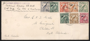 NEW GUINEA - Aerophilately & Flight Covers: 23 Nov. 1936 (AAMC.P108) Lae - Sydney cover (vertical fold) flown by Tommy O'Dea & Les Ross on Guinea Airways Lockheed Electra VH-UXH with Undated Birds values to 6d tied by LAE '22NO36' datestamps, cover addressed to Adelaide, no backstamps, Cat. $425.
