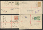 NEW GUINEA - Postal History: 1929-39 covers with rubber registration cachets comprising 1929 Rabaul to USA with 6d Huts, 1933 Chinese merchant's cover from Madang to Rabaul, 1934 Eekhoff & Son advertising cover Lae airmail to Salamaua, 1935 Rabaul to USA, - 2