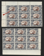 NEW ZEALAND: 1936-42 Pictorials (SG.581) 2½d red-brown & blue-slate array in stockbook including Perf.14x13½ Plate 4 CP.Lf(4)e corner blocks of 4 (3) one block (corner crease upper-right unit) with Burele Band in lower selvedge, also blocks of 9 (2), blo - 2