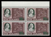 NEW ZEALAND: 1969 (SG.907-909) Bicentenary of Captain Cook's Landing in New Zealand 6c, 18c & 28c marginal blocks of 4 each with "Embossed head of Queen widely misplaced" (as seen from reverse), all fresh MUH, CP. S123a(Z), S124a(Z) & S125a(Z) - Cat NZ$11 - 2