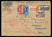 NEW ZEALAND - Aerophilately & Flight Covers: 12 Nov. 1931 (NZAC.53) Christchurch-London (via Sydney) Christmas Air Mail flown cover with Smiling Boys pair plus Airs 3d, 4d & 7d tied by CHRISTCHURCH datestamps, boxed flight cachet in red, re-directed on ar