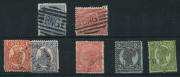 PAPUA: 1885-1901 selection of Queensland stamps used in BNG comprising Lined Background 2d blue & 2&frac12;d carmine each with large part 9-Bars 'BNG' Type 25 cancels of Samarai; also Void Background 1d red & 2d blue Sidefaces rejoined piece with largely complet - 2