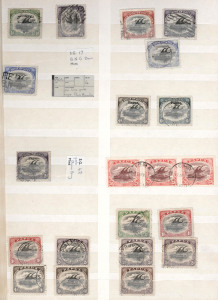 PAPUA: 1901-30 Used Collection on stockbook pages with few BNG values incl. 2d with Bars Type 42 of Daru (Rated F), Large 'Papua' 4d (SG.25, Cat £160) and 6d, Small 'PAPUA' values to 1/-, Large 'PAPUA' 2/6d perf.11 SG.48 & perf.12½ SG.82, Monocolours set, Bicolours incl. 1½d 'POSTACE' x2 & 2/6d strip of 3 (Cat.£120+) with IOMA datestamps; also perf 'OS' values (10) incl 2/6d SG.O36; condition generally fine, postmark interest likely.