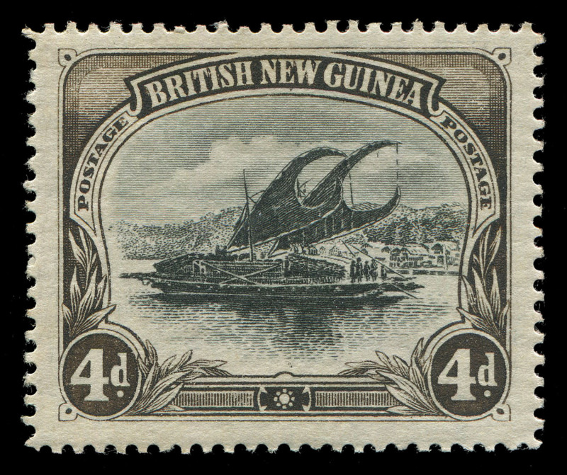 PAPUA: 1901-05 (SG.5a) BNG Wmk Horizontal Thick Paper 4d black & sepia "Deformed 'd' at left", fine mint, Cat £800.