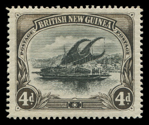 PAPUA: 1901-05 (SG.5a) BNG Wmk Horizontal Thick Paper 4d black & sepia "Deformed 'd' at left", fine mint, Cat &pound;800.
