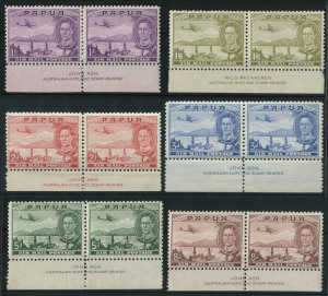 PAPUA: 1939 (SG.163-68) 2d to 1/6d Airs set in Ash imprint pairs, some mild gumside tone on 1/6d pair, MVLH.(6 pairs)