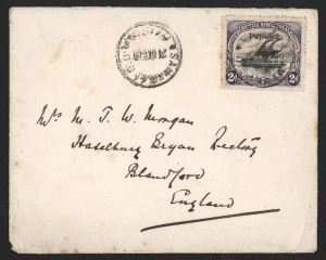 PAPUA - Postal History: 1909-20s selection including 1909 to England with Small 'Papua' 2d, 1910 to England with Small 'PAPUA' 1d (2, one defective) 1911 to England with Large 'PAPUA' 2d, 1917 OHMS to Java with Surcharges set, 1918 large piece from regist