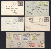 PAPUA - Postal History: 1909-20s selection including 1909 to England with Small 'Papua' 2d, 1910 to England with Small 'PAPUA' 1d (2, one defective) 1911 to England with Large 'PAPUA' 2d, 1917 OHMS to Java with Surcharges set, 1918 large piece from regist - 3