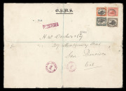 PAPUA - Postal History: 1911 (Apr.27) oversized (355x250mm) OHMS registered cover to San Francisco with attractive multicolour franking comprising Large 'PAPUA' 6d & 1/-, Small 'PAPUA' 4d and 1d Monocolour all tied or cancelled by well struck PORT MORESB