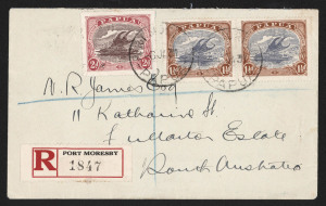 PAPUA - Postal History: 1920s-30s registered covers (16) with attractive Bicolour multiple frankings including 1928 Bwagoaia to Scotland with Samarai transit backstamp, 1929 Port Moresby to Melbourne large envelope with 4d & 2d (2), 1930 Ackland cover wit