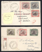 PAPUA - Postal History: 1920s-30s registered covers (16) with attractive Bicolour multiple frankings including 1928 Bwagoaia to Scotland with Samarai transit backstamp, 1929 Port Moresby to Melbourne large envelope with 4d & 2d (2), 1930 Ackland cover wit - 2