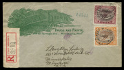 PAPUA - Postal History: 1921 (Aug) Gamble & Ludwig (Drugs & Paints, Minneapolis) advertising cover to USA with Bicolours 2d & 4d tied by PORT MORESBY datestamps, red/white registration label, on reverse SYDNEY & SAN FRANCISCO transits and MINNEAPOLIS arri