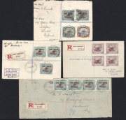 PAPUA - Postal History: 1930-37 AIR MAIL overprinted adhesives on covers (9) with five Ware covers comprising Cooke 3d SG.112 (4) on two covers to England in combination with other Bicolours and Ash 3d SG.114 (9) on three registered covers; also Ash 3d SG - 2