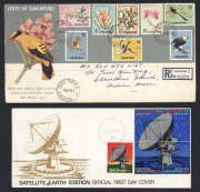 SINGAPORE: 1962-71 FDCs Collection incl 1962-66 Definitives eight values incl. 50c to $5 (3, all registered, Tan Cat $1440), commemorative issues largely complete for periond incl. 1969 Foundation (Cat $380), 1971 Satellite (2, one registered, one unaddre - 2
