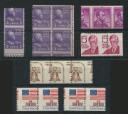 UNITED STATES OF AMERICA: 1938-75 misperforated selection comprising 1938 3c Prexie pair and block of 4, 1954 4c Lincoln pair, 1968 15c Holmes pair, 1975 13c Liberty Bell strip of 3, 1975 13c Flag/Independence Hall pairs (2), some spectacular misperforati