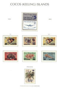 COCOS ISLANDS: 1963-2004 Collection largely complete (few gaps) in Lighthouse hingeless album includes 1990 Xmas booklet panes, Sucharges 1990 $5 on 65c & 1990-91 set of 6 plus 1991 (43c) on 90c Official (CTO as issued, Cat. &pound;90) & 1992 Crustaceans; also 