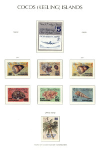 COCOS ISLANDS: 1963-2004 Collection largely complete (few gaps) in Lighthouse hingeless album includes 1990 Xmas booklet panes, Sucharges 1990 $5 on 65c & 1990-91 set of 6 plus 1991 (43c) on 90c Official (CTO as issued, Cat. £90) & 1992 Crustaceans; also 