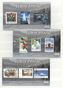 NEW ZEALAND: 1990s-2000s array including "1898 Pictorials Centenary Collection" containing complete set of 14 values in sheets of 25 (FV: NZ$257.50); also stockbook with predominantly MUH oddments including M/Ss, booklets and sets in multiples with 1997-99 "Best of" M/Ss and some Lord of the Rings product; total FV: (incl. Centenary Collection) NZ$550+ . (100s)