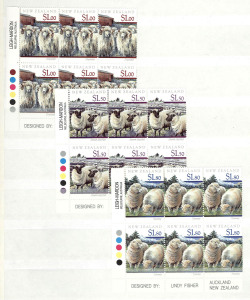 NEW ZEALAND: 1988-95 accumulation in two quality Lighthouse stockbooks with numerous issues in corner imprint blocks of 6 (or more), also some used items incl. M/Ss with FDI cancels, total MUH FV: NZ$850+. (100s)