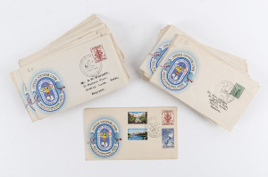 AUSTRALIA - First Day & Commemorative Covers: 1956 Melbourne Olympic Games almost complete set of special cancels (missing Olympic Torch & Sailing), on Official Souvenir Covers mostly bearing 4d to same recipient in U.K., odd blemish, generally very fine unopened.