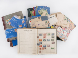REST OF THE WORLD - General & Miscellaneous Lots: Estate Accumulation of mostly "Junior" type albums, some modest pickings mostly amongst the Australian contents including stuck-down CofA 10/- to £2 Roos opts 'SPECIMEN' Type D & £1 Robes optd 'SPECIMEN', used Roos to 5/- & KGV Heads to 1/4d, WWII military mail incl. taxed & MILPO CANUNGRA & MILPO WAGGA WAGGA covers.