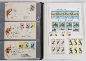 REST OF THE WORLD - General & Miscellaneous Lots: Balance of consignment with Australia 1966-1994 used decimal collection reasonably complete in two Seven Seas albums, AAT MUH collection, New Zealand 1950s-80s used collection in three volumes and 1953-94 Health Stamp collection in stockbook including M/Ss, Papua/PNG covers with two Papua 1934 flight covers, PNG with 1963 10/- Rabaul on Gower FDC, £1 Queen & 10/- Bird on registered FDCs. Good value at estimate. Very heavy lot. (many 100s)