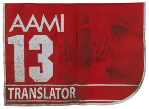 AAMI VICTORIA DERBY 2019 Horse No.13 (Barrier 3), TRANSLATOR, Jockey: Jordan Childs, The unique number 13 saddlecloth, signed by Jordan Childs, accompanied by a letter of authenticity and limitation signed by Neil Wilson, CEO, Victoria Racing Club, Limited and the official AAMI Victoria Derby Day Racebook.
