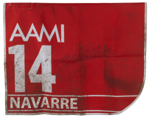 AAMI VICTORIA DERBY 2019 Horse No.14 (Barrier 8), NAVARRE, Jockey: Michael Walker, The unique number 8 saddlecloth, signed by Michael Walker, accompanied by a letter of authenticity and limitation signed by Neil Wilson, CEO, Victoria Racing Club, Limited and the official AAMI Victoria Derby Day Racebook.