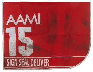 AAMI VICTORIA DERBY 2019 Horse No.15 (Barrier 13), SIGN SEAL DELIVER, Jockey: John Allen, The unique number 15 saddlecloth, signed by John Allen, accompanied by a letter of authenticity and limitation signed by Neil Wilson, CEO, Victoria Racing Club, Limi