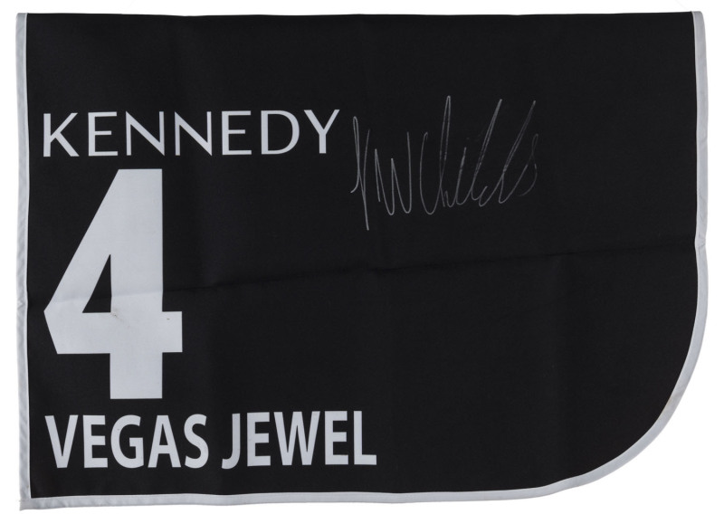 KENNEDY OAKS 2019 Horse No.4 (Barrier 14), VEGAS JEWEL, Jockey: Jordan Childs, The unique number 4 saddlecloth, signed by Jordan Childs accompanied by a letter of authenticity and limitation signed by Neil Wilson, CEO, Victoria Racing Club, Limited and th