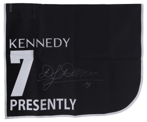 KENNEDY OAKS 2019 Horse No.7 (Barrier 12), PRESENTLY, Jockey: Dwayne Dunn, The unique number 7 saddlecloth, signed by Dwayne Dunn accompanied by a letter of authenticity and limitation signed by Neil Wilson, CEO, Victoria Racing Club, Limited and the official Kennedy Oaks Day Racebook.