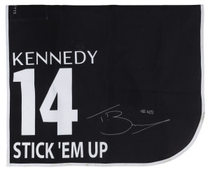 KENNEDY OAKS 2019 Horse No.14 (Barrier 4), STICK 'EM UP, Jockey: Tommy Berry, The unique number 14 saddlecloth, signed by Tommy Berry accompanied by a letter of authenticity and limitation signed by Neil Wilson, CEO, Victoria Racing Club, Limited and the official Kennedy Oaks Day Racebook.