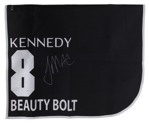 KENNEDY OAKS 2019 Horse No.8 (Barrier 3), BEAUTY BOLT, Jockey: James McDonald, The unique number 8 saddlecloth, signed by James McDonald accompanied by a letter of authenticity and limitation signed by Neil Wilson, CEO, Victoria Racing Club, Limited and the official Kennedy Oaks Day Racebook.