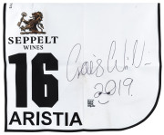 SEPPELT MACKINNON STAKES 2019 Horse No.16 (Barrier 5), ARISTIA, Jockey: Craig Williams, The unique number 16 saddlecloth, signed by Craig Williams accompanied by a letter of authenticity and limitation signed by Neil Wilson, CEO, Victoria Racing Club, Lim