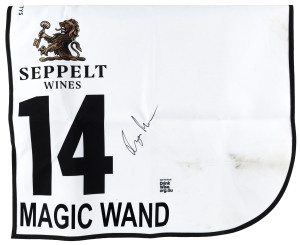 SEPPELT MACKINNON STAKES 2019 Horse No.14 (Barrier 9), MAGIC WAND, Jockey: Ryan Moore, The unique number 14 saddlecloth, signed by Ryan Moore accompanied by a letter of authenticity and limitation signed by Neil Wilson, CEO, Victoria Racing Club, Limited and the official Seppelt Wines Stakes Day Racebook.