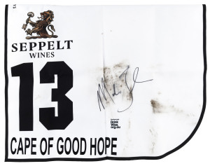 SEPPELT MACKINNON STAKES 2019 Horse No.13 (Barrier 2), CAPE OF GOOD HOPE, Jockey: Mark Zahra, The unique number 13 saddlecloth, signed by Mark Zahra accompanied by a letter of authenticity and limitation signed by Neil Wilson, CEO, Victoria Racing Club, Limited and the official Seppelt Wines Stakes Day Racebook.