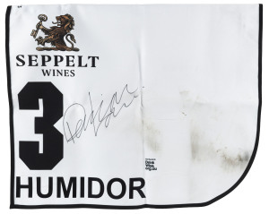 SEPPELT MACKINNON STAKES 2019 Horse No.3 (Barrier 11), HUMIDOR, Jockey: Damian Lane, The unique number 3 saddlecloth, signed by Damian Lane accompanied by a letter of authenticity and limitation signed by Neil Wilson, CEO, Victoria Racing Club, Limited and the official Seppelt Wines Stakes Day Racebook.