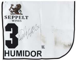 SEPPELT MACKINNON STAKES 2019 Horse No.3 (Barrier 11), HUMIDOR, Jockey: Damian Lane, The unique number 3 saddlecloth, signed by Damian Lane accompanied by a letter of authenticity and limitation signed by Neil Wilson, CEO, Victoria Racing Club, Limited an