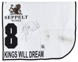 SEPPELT MACKINNON STAKES 2019 Horse No.8 (Barrier 12), KINGS WILL DREAM, Jockey: James McDonald, The unique number 8 saddlecloth, signed by James McDonald accompanied by a letter of authenticity and limitation signed by Neil Wilson, CEO, Victoria Racing Club, Limited and the official Seppelt Wines Stakes Day Racebook.