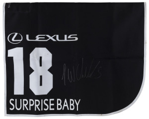 LEXUS MELBOURNE CUP 2019 Horse No 18 (Barrier 20), SURPRISE BABY, Jockey: Jordan Childs, The unique number 18 saddlecloth, signed by Jordan Childs, accompanied by a letter of authenticity and limitation signed by Neil Wilson, CEO, Victoria Racing Club, Limited and the official Lexus Melbourne Cup Day Racebook.