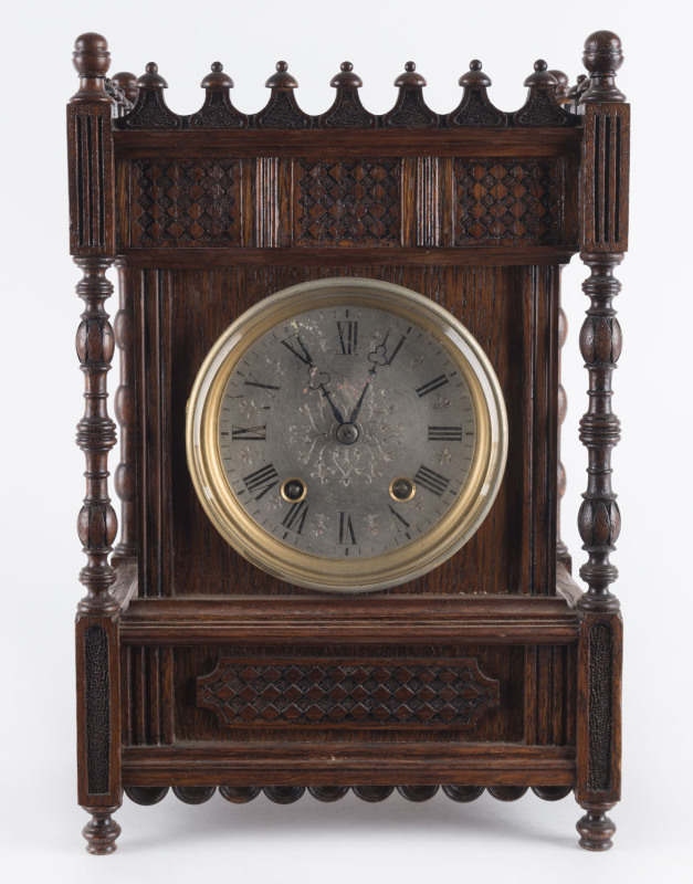 LENZKIRCH German time and strike mantel clock in oak case, 19th century, 35cm high PROVENANCE The Tudor House Clock Museum, Yarrawonga