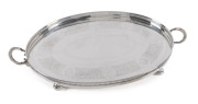 An English sterling silver oval serving tray by Walker & Hall, Sheffield, circa 1900, ​56cm across the handles, 2150 grams