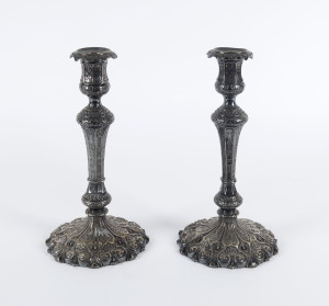 A pair of ELKINGTON silver plated candlesticks, 19th century, 31cm high